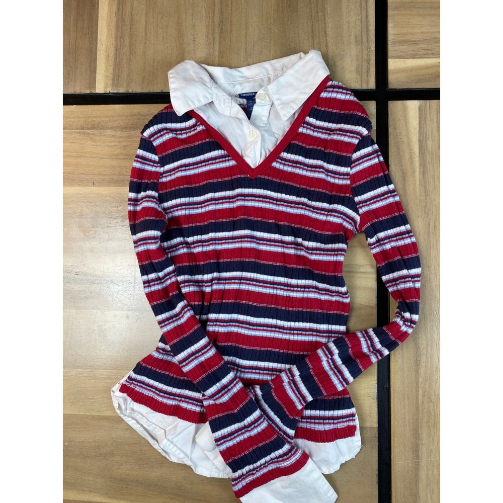 Limited Too Girls Striped Long Sleeve Top XS/8 Red White‎ Blue Layered
